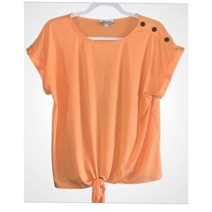 Set The Stage Orange Short Sleeve Tie Front Round Neck Casual Blouse L